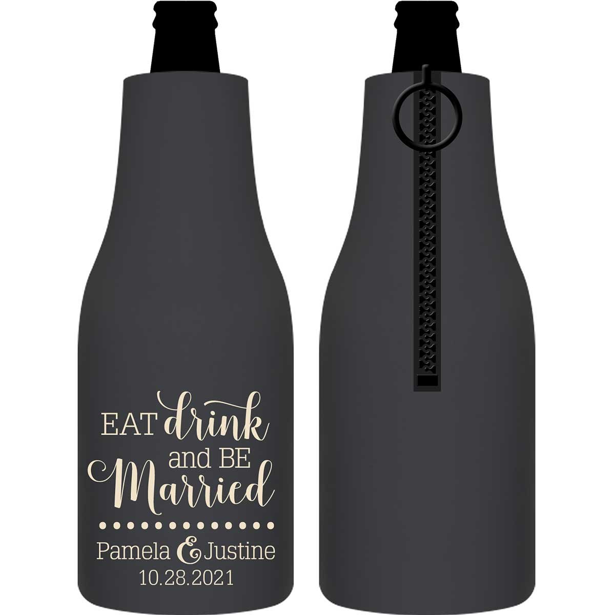 Eat Drink And Be Married 2A Foldable Zippered Bottle Koozies Wedding Gifts for Guests