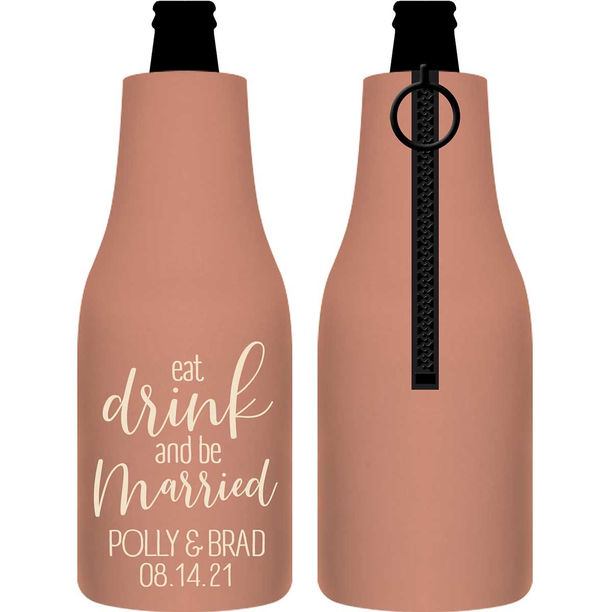 Eat Drink And Be Married 7A Foldable Zippered Bottle Koozies Wedding Gifts for Guests