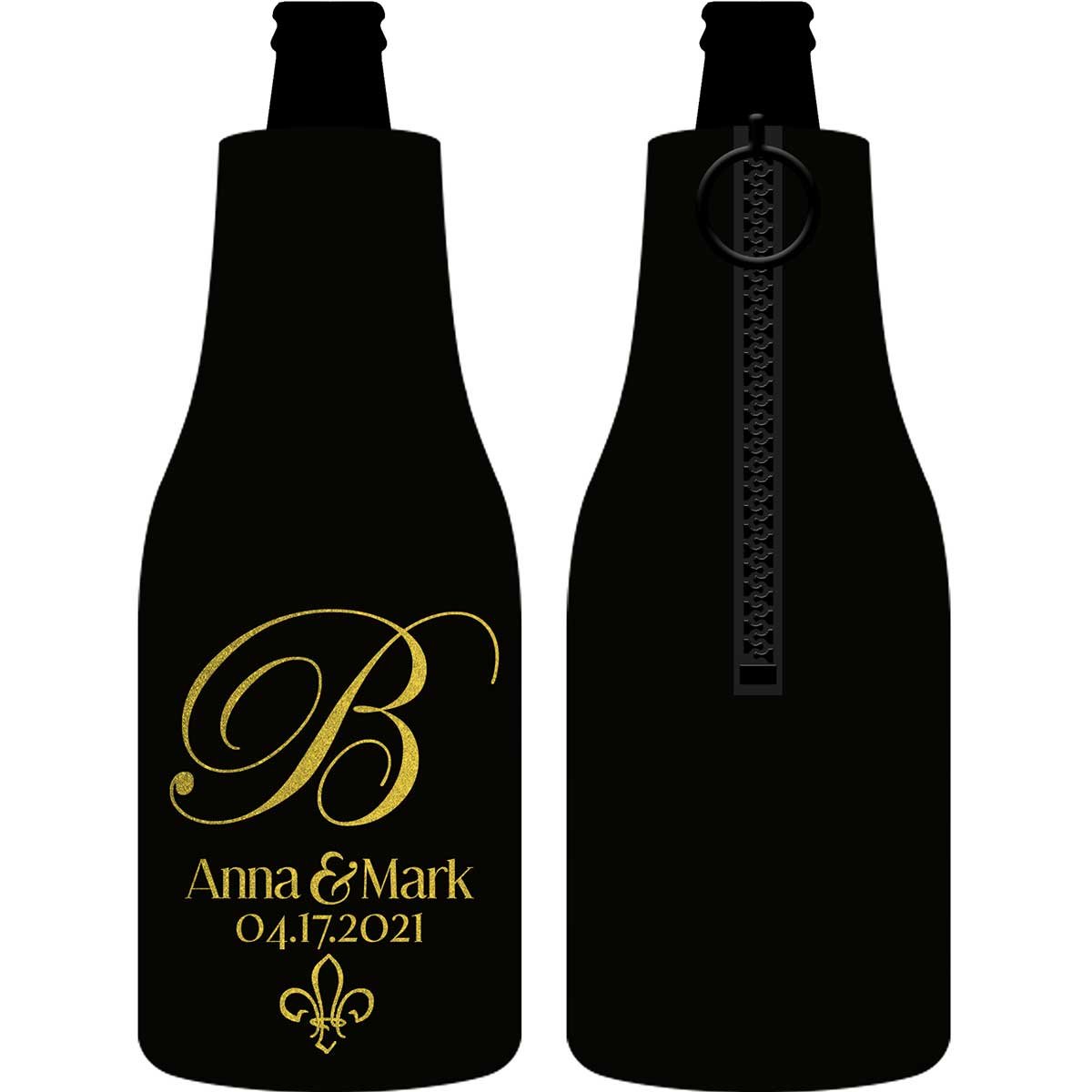 Fleur de Lis 1A Foldable Zippered Bottle Koozies Wedding Gifts for Guests