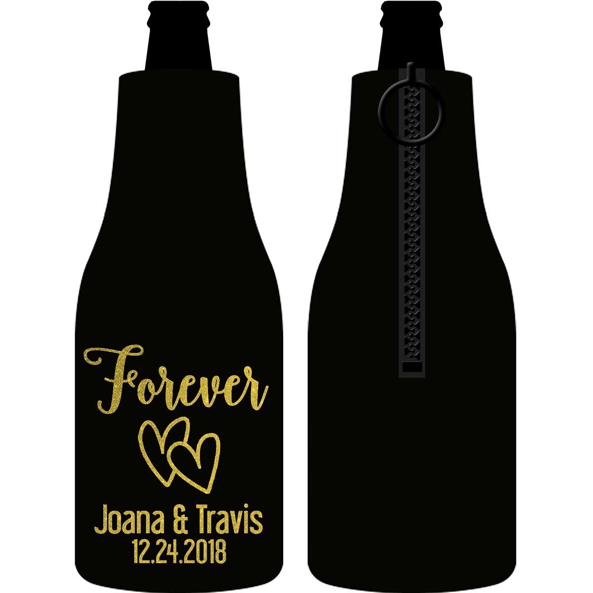 Forever 1A Intertwined Hearts Foldable Zippered Bottle Koozies Wedding Gifts for Guests