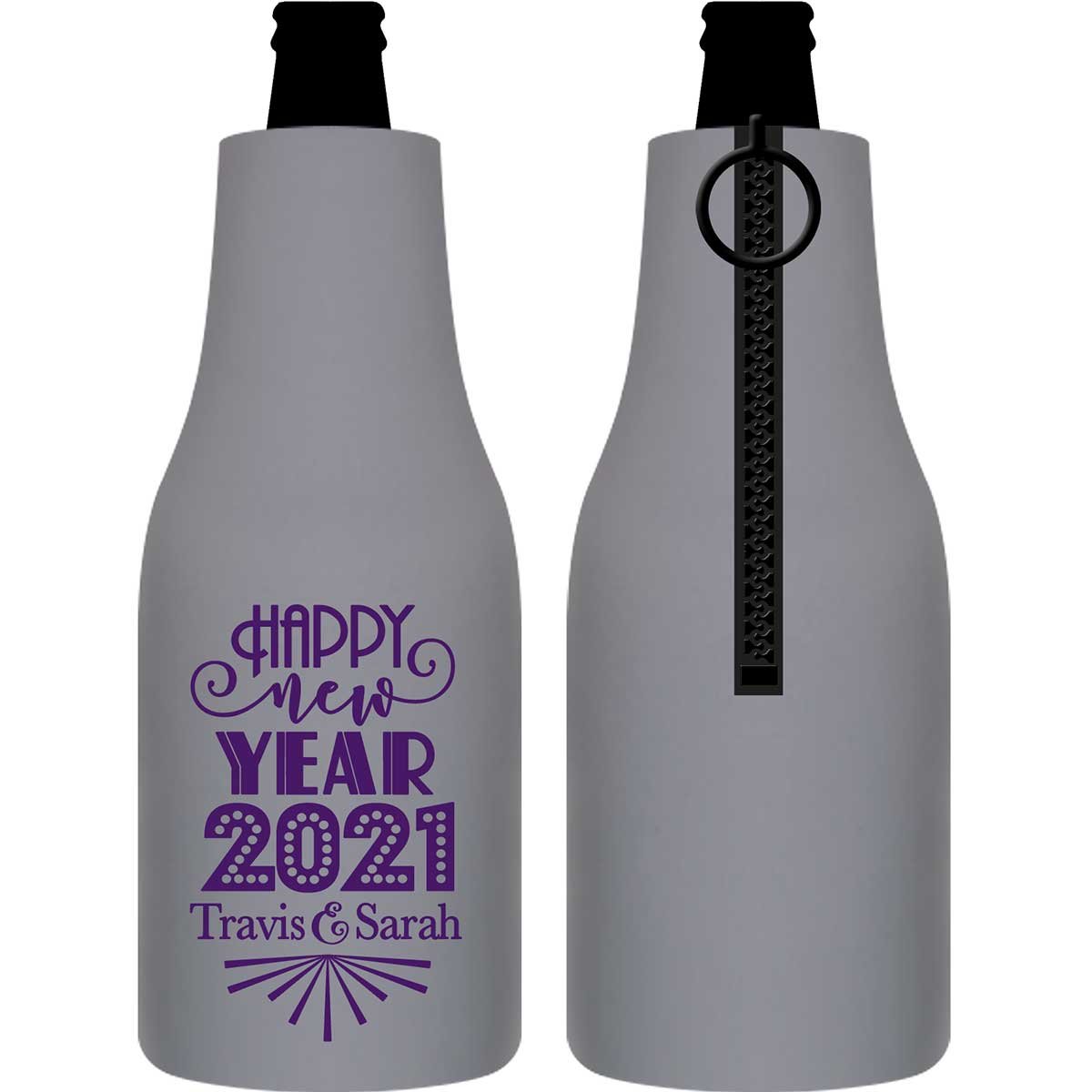 Happy New Year 1A Foldable Zippered Bottle Koozies Wedding Gifts for Guests