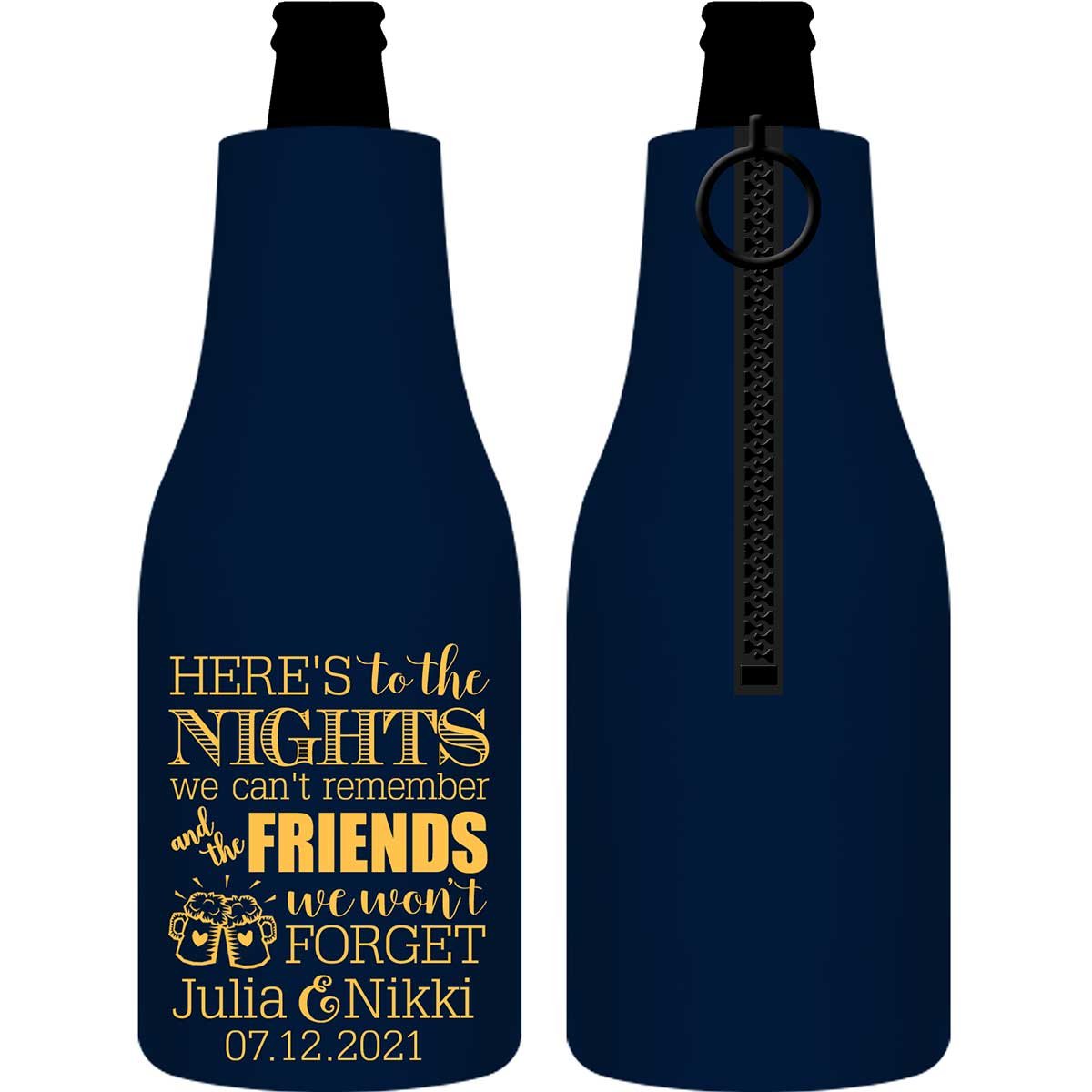 Here's to Nights We Can't Remember 1A Foldable Zippered Bottle Koozies Wedding Gifts for Guests