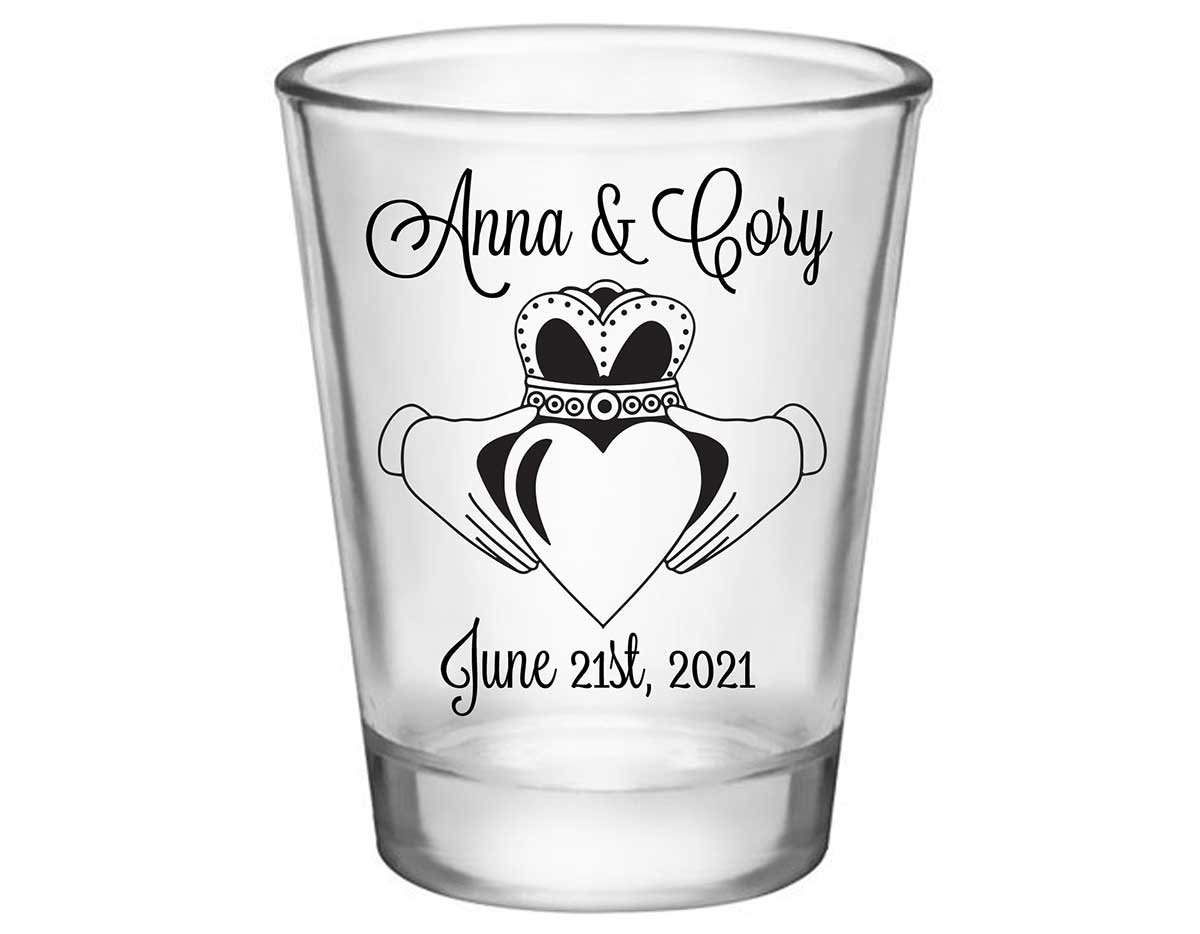 Ireland Love 1A Claddagh Standard 1.75oz Clear Shot Glasses Irish Wedding Gifts for Guests