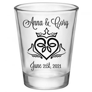 Ireland Love 1B Claddagh Standard 1.75oz Clear Shot Glasses Irish Wedding Gifts for Guests