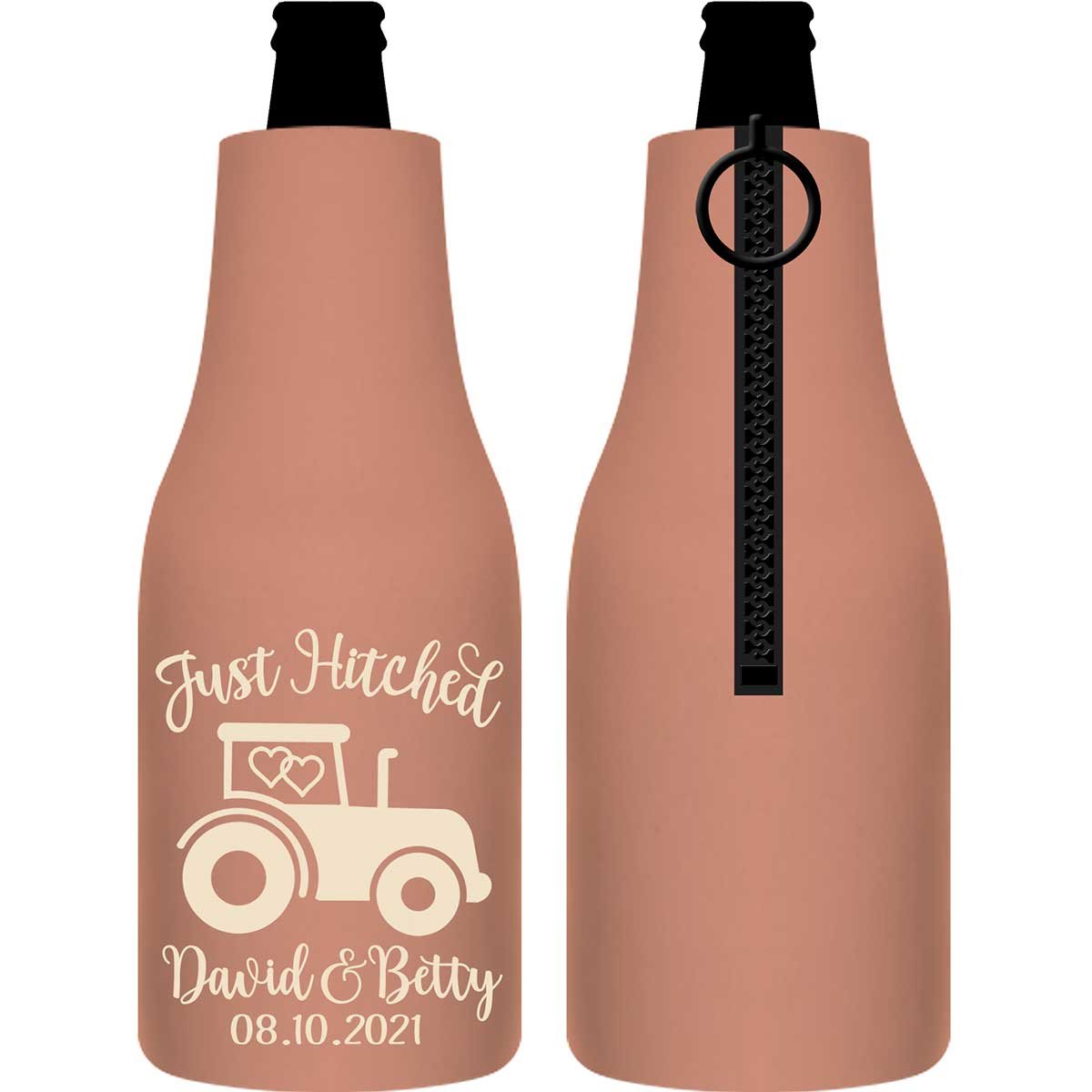 Just Hitched 1A Tractor Design Foldable Zippered Bottle Koozies Wedding Gifts for Guests