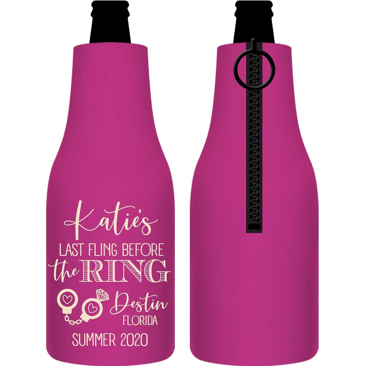 Last Fling Before The Ring 1A Foldable Zippered Bottle Koozies Bachelorette Party Gifts for Guests