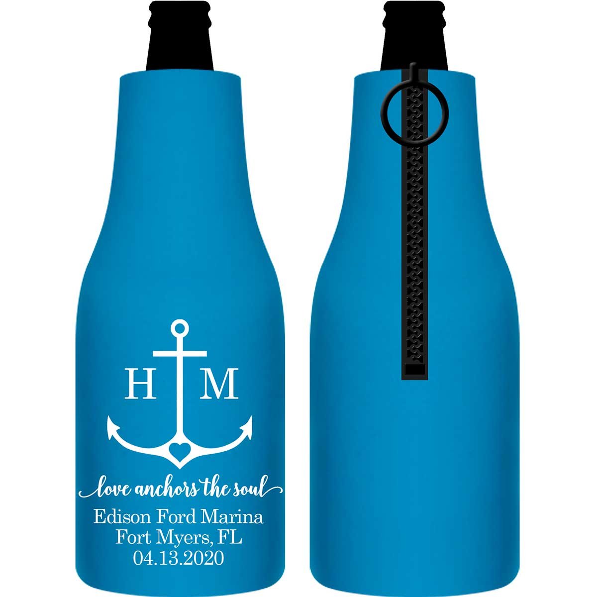 Love Anchors The Soul 2A Foldable Zippered Bottle Koozies Wedding Gifts for Guests