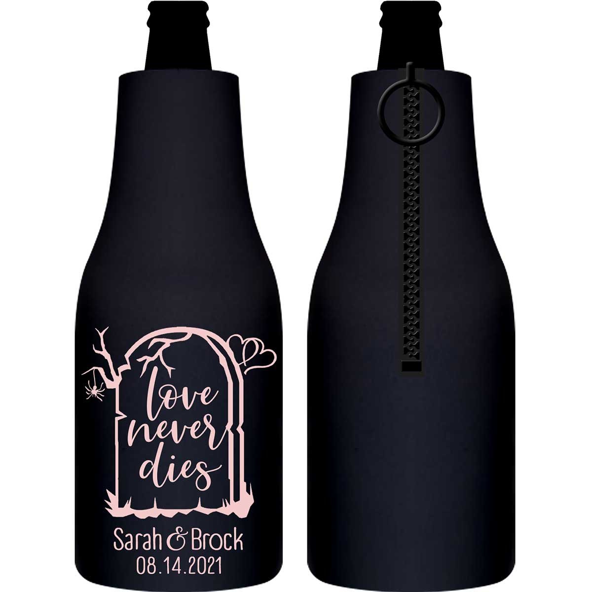 Love Never Dies 1B Foldable Zippered Bottle Koozies Wedding Gifts for Guests