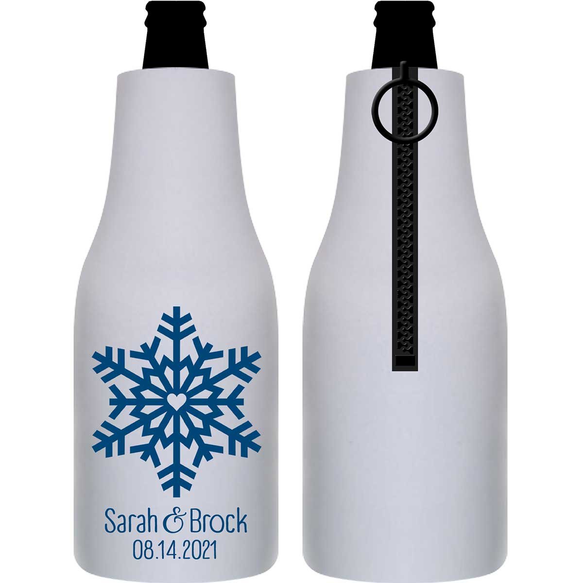 Love Snowflake 1A Foldable Zippered Bottle Koozies Wedding Gifts for Guests