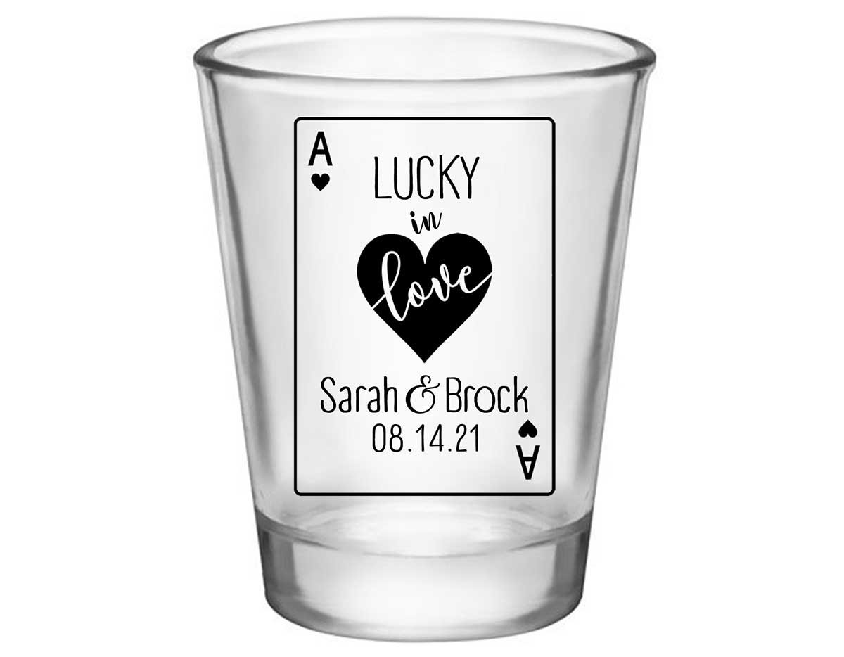 Lucky In Love 1A Vegas Wedding Standard 1.75oz Clear Shot Glasses Casino Wedding Gifts for Guests
