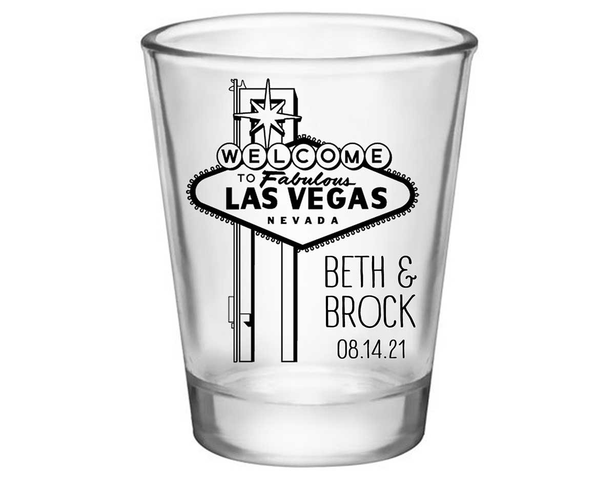 Lucky In Love 1B Vegas Wedding Standard 1.75oz Clear Shot Glasses Casino Wedding Gifts for Guests