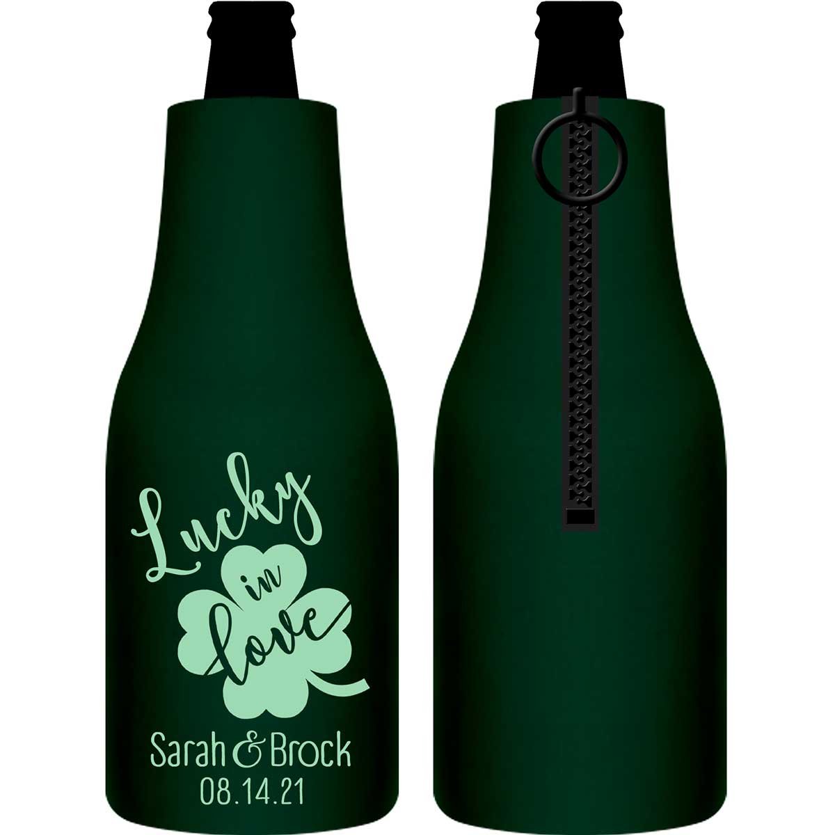 Lucky In Love 2A Irish Wedding Foldable Zippered Bottle Koozies Wedding Gifts for Guests