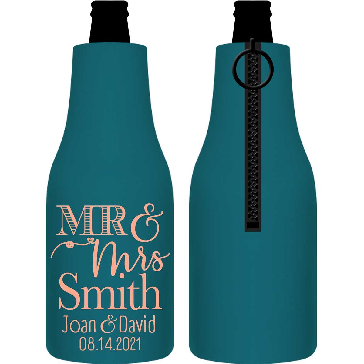 Mr & Mrs 1A Foldable Zippered Bottle Koozies Wedding Gifts for Guests