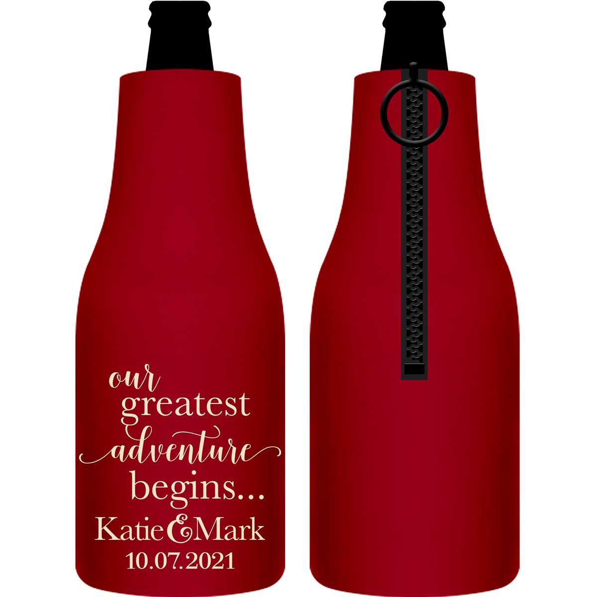 Our Greatest Adventure Begins 1A Foldable Zippered Bottle Koozies Wedding Gifts for Guests