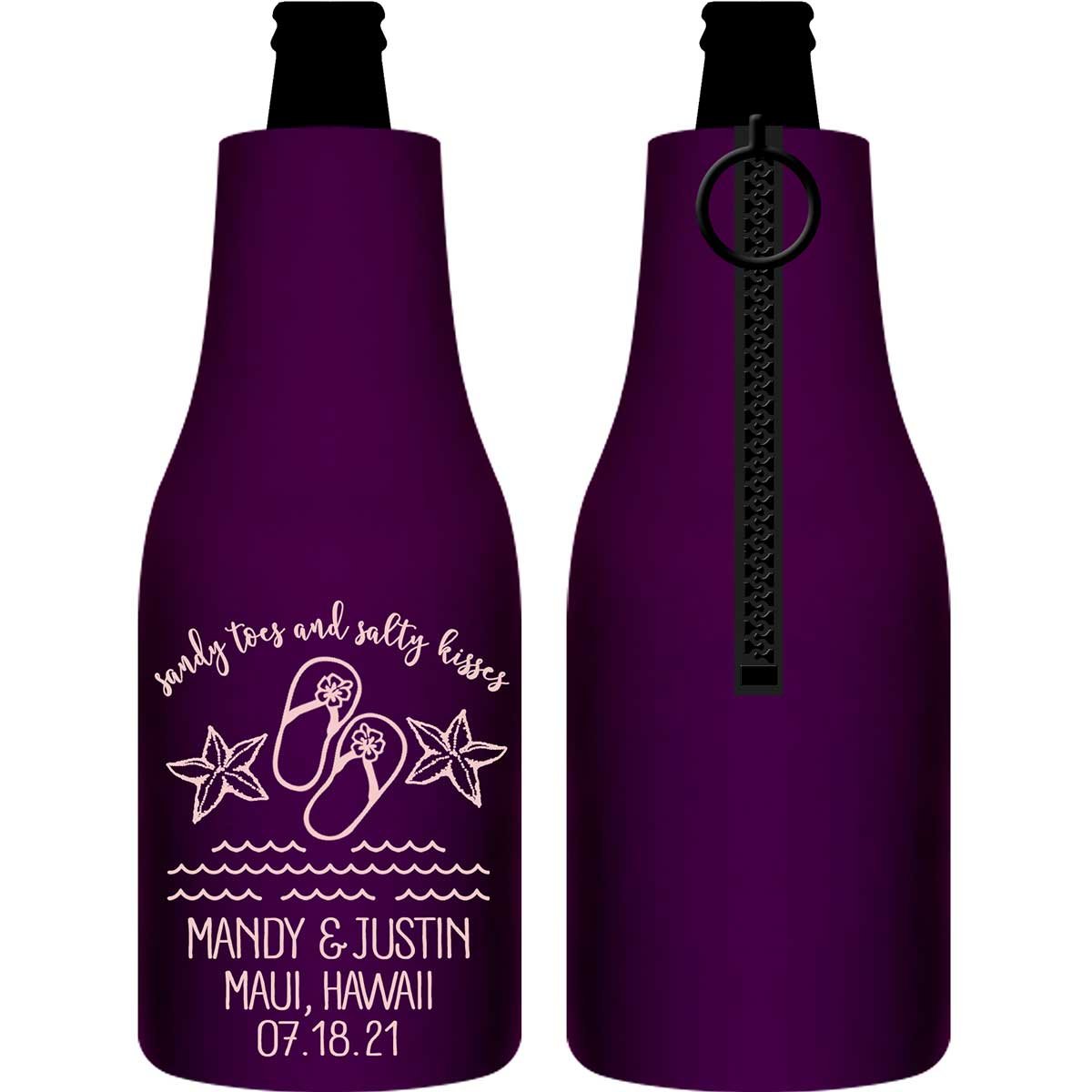Sandy Toes & Salty Kisses 2A Foldable Zippered Bottle Koozies Wedding Gifts for Guests