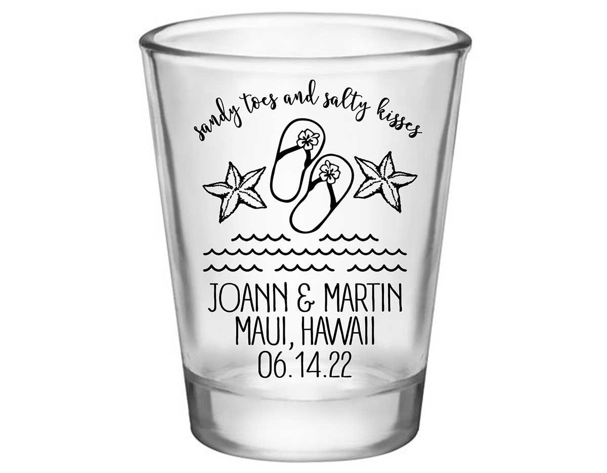Sandy Toes & Salty Kisses 2A Standard 1.75oz Clear Shot Glasses Beach Wedding Gifts for Guests
