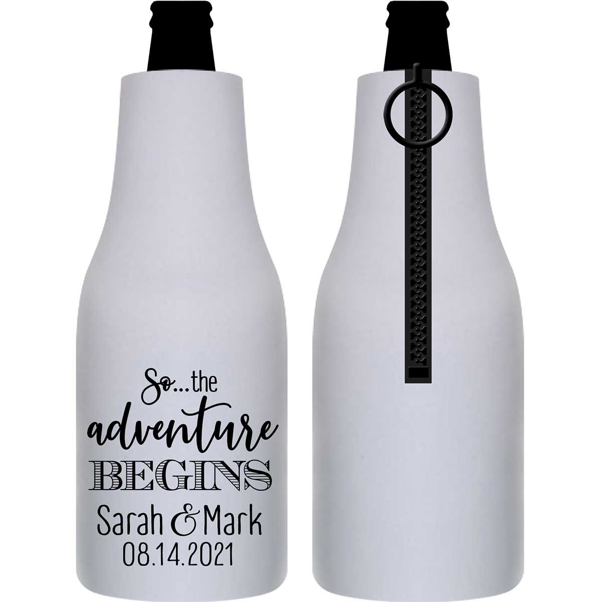 The Adventure Begins 3A Foldable Zippered Bottle Koozies Wedding Gifts for Guests