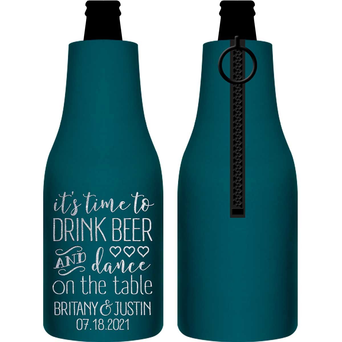 Time To Drink Beer & Dance On The Table 1A Foldable Zippered Bottle Koozies Wedding Gifts for Guests