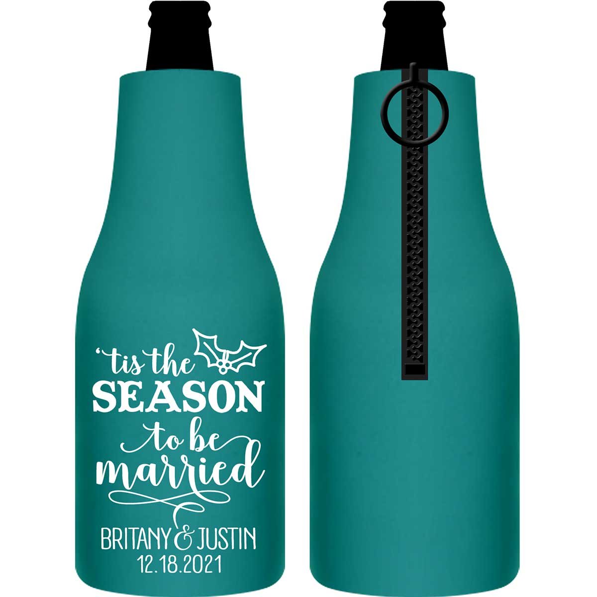 Tis The Season To Be Married 2A Foldable Zippered Bottle Koozies Wedding Gifts for Guests