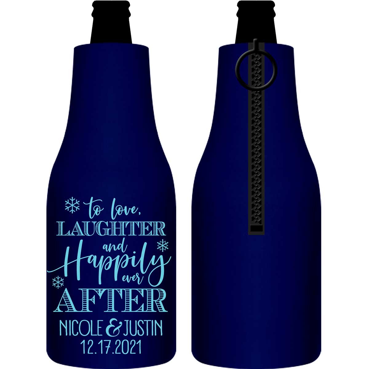 To Love Laughter & Happily Ever After 3B Foldable Zippered Bottle Koozies Wedding Gifts for Guests