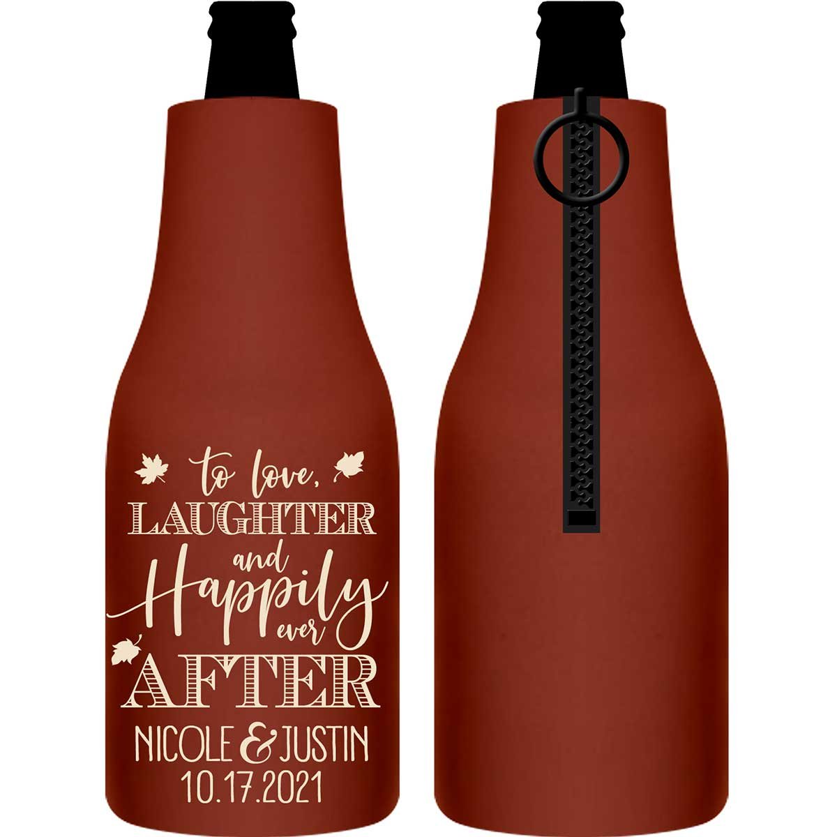 To Love Laughter & Happily Ever After 3C Foldable Zippered Bottle Koozies Wedding Gifts for Guests