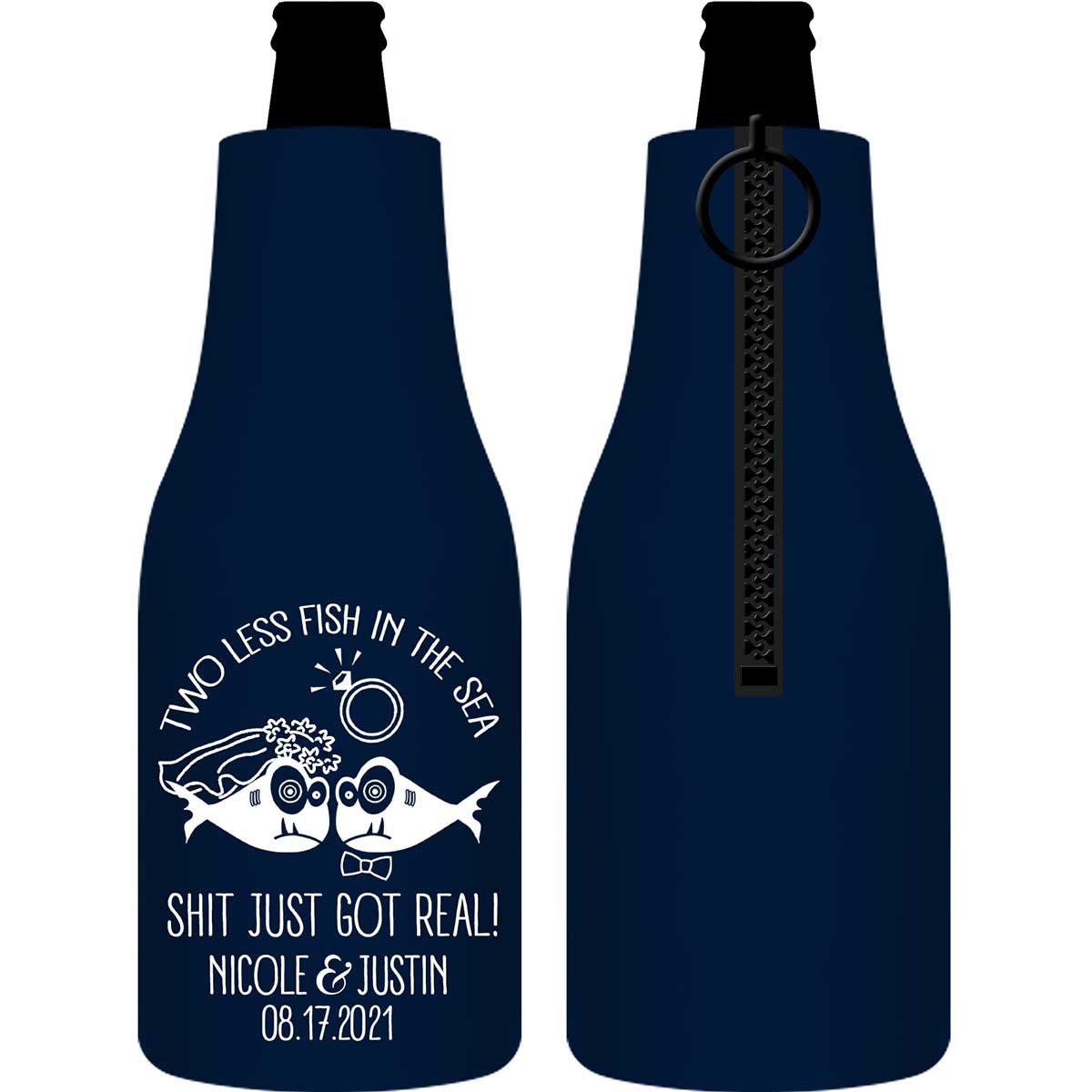 Two Less Fish In The Fish 3A Shit Just Got Real Foldable Zippered Bottle Koozies Wedding Gifts for Guests