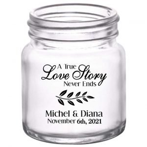 A True Love Story Never Ends 1A 2oz Mini Mason Shot Glasses Romantic Wedding Gifts for Guests