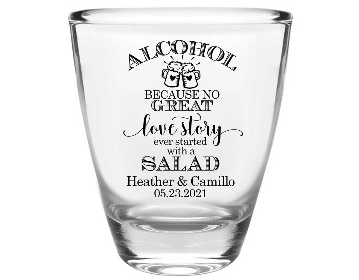 Alcohol Love Story No Salad 1A Clear 1oz Round Barrel Shot Glasses Funny Wedding Gifts for Guests