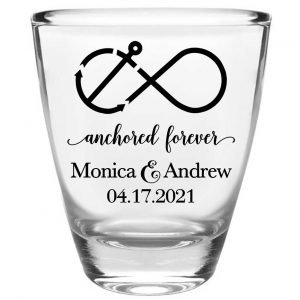 Anchored Forever 1A Nautical Clear 1oz Round Barrel Shot Glasses Maritime Wedding Gifts for Guests
