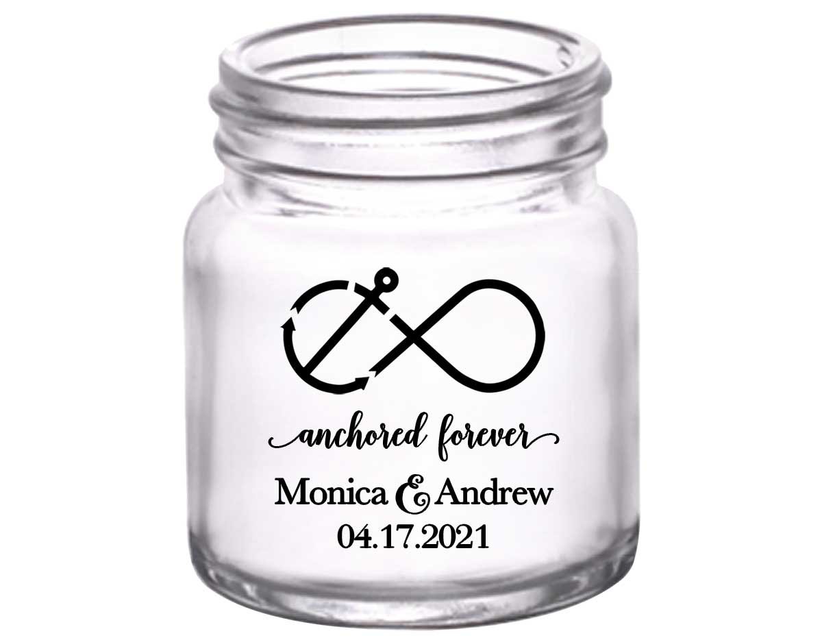 Anchored Forever 1A Nautical 2oz Mini Mason Shot Glasses Maritime Wedding Gifts for Guests