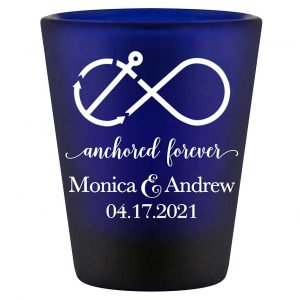 Anchored Forever 1A Nautical Standard 1.5oz Blue Shot Glasses Maritime Wedding Gifts for Guests
