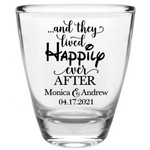 And They Lived Happily Ever After 1B Clear 1oz Round Barrel Shot Glasses Fairytale Wedding Gifts for Guests