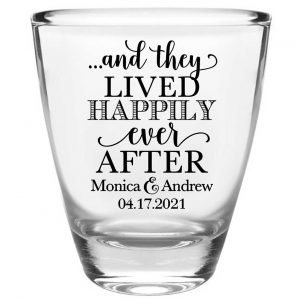And They Lived Happily Ever After 1C Clear 1oz Round Barrel Shot Glasses Fairytale Wedding Gifts for Guests