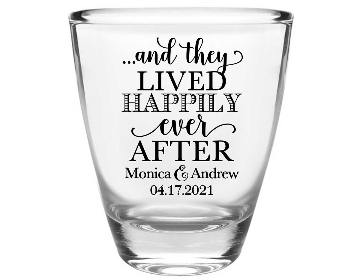 And They Lived Happily Ever After 1C Clear 1oz Round Barrel Shot Glasses Fairytale Wedding Gifts for Guests