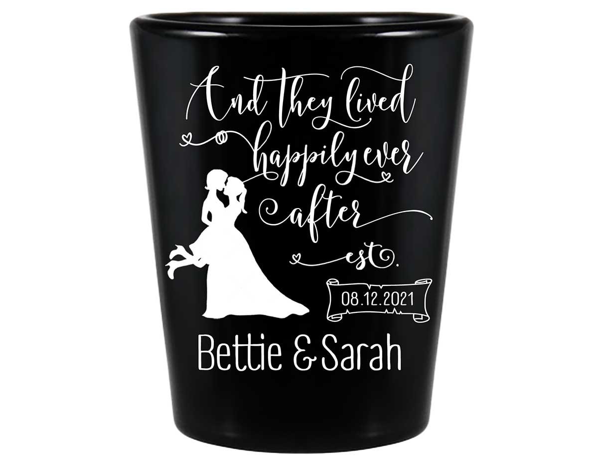 And They Lived Happily Ever After 2B Standard 1.5oz Black Shot Glasses Lesbian Wedding Gifts for Guests