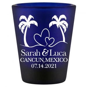 Beach Love 1A Standard 1.5oz Blue Shot Glasses Summer Wedding Gifts for Guests