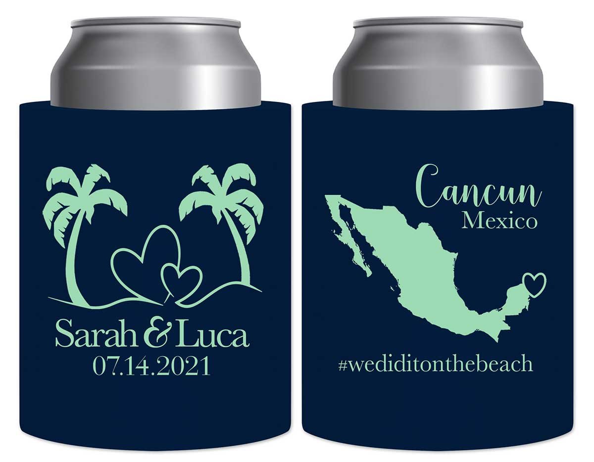 Beach Love 1B Any Map Thick Foam Can Koozies Summer Wedding Gifts for Guests