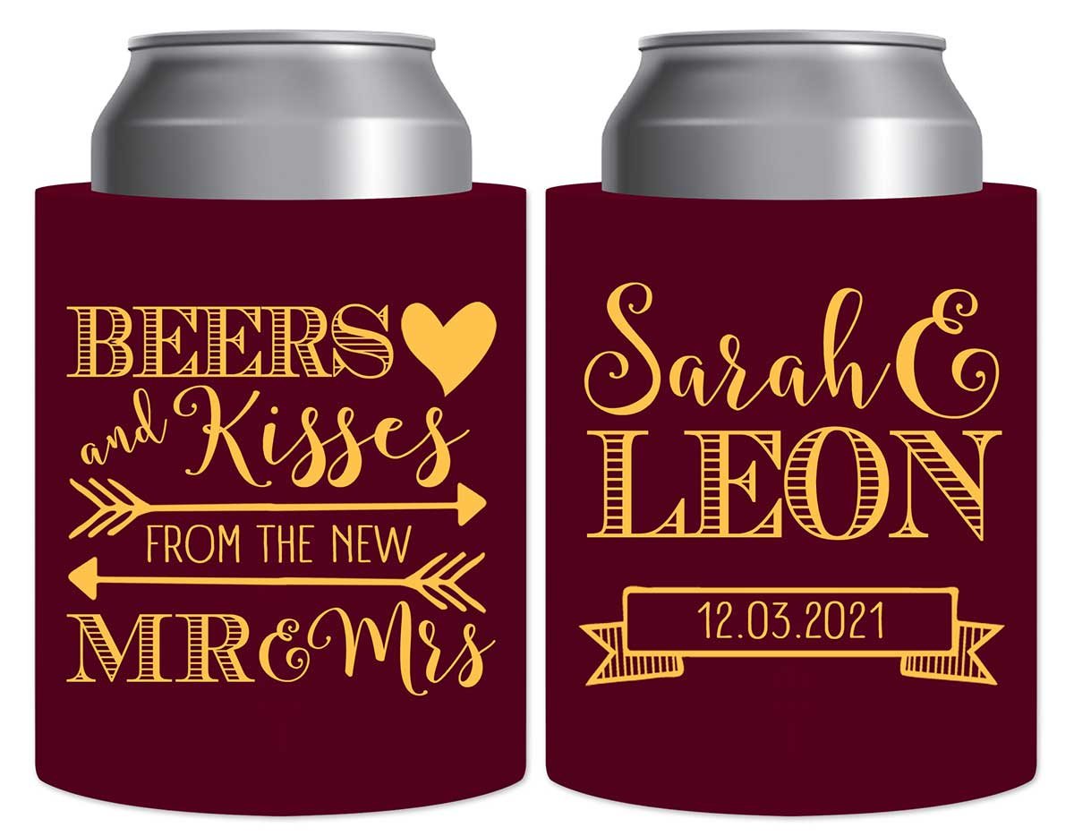 Beers & Kisses From The Mr & Mrs 1A Thick Foam Can Koozies Boho Wedding Gifts for Guests