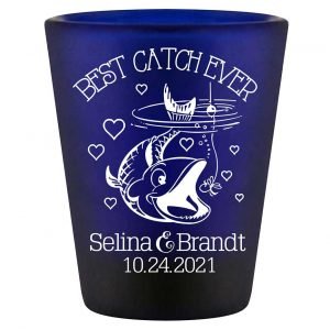 Best Catch Ever 2A Nautical Standard 1.5oz Blue Shot Glasses Maritime Wedding Gifts for Guests