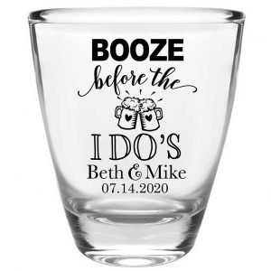 Booze Before The I Do's 1A Clear 1oz Round Barrel Shot Glasses Rustic Engagement Party Gifts for Guests