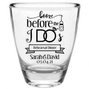Booze Before The I Do's 2A Clear 1oz Round Barrel Shot Glasses Rustic Engagement Party Gifts for Guests