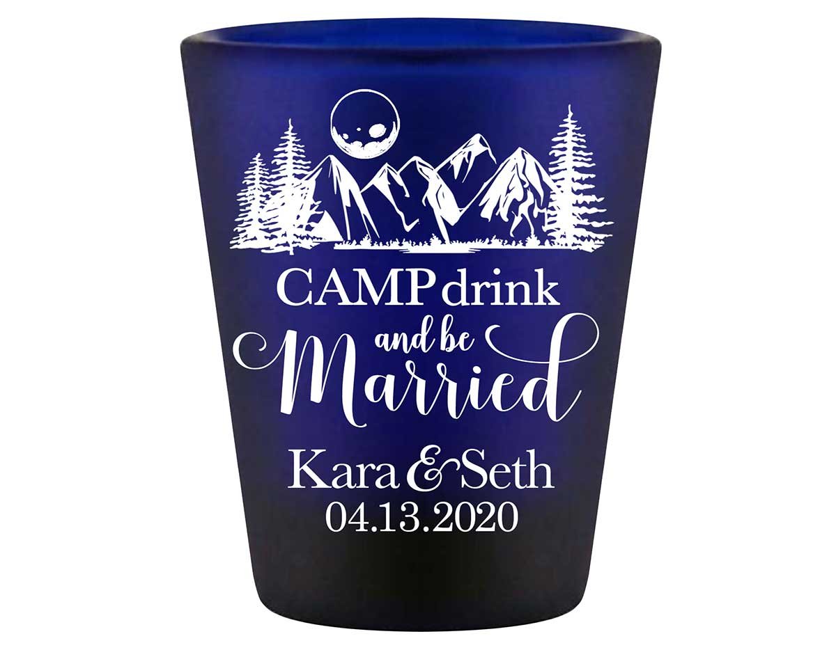 Camp Drink & Be Married 1A Standard 1.5oz Blue Shot Glasses Outdoors Wedding Gifts for Guests