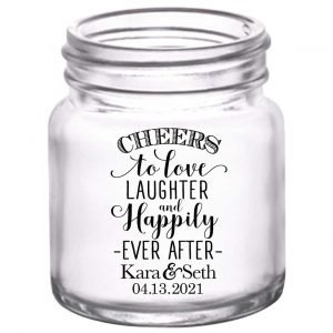 Cheers To Love Laughter & Happily Ever After 1A 2oz Mini Mason Shot Glasses Personalized Wedding Gifts for Guests