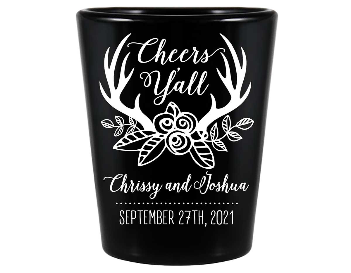 Cheers Y'All 1A Country Wedding Standard 1.5oz Black Shot Glasses Country Wedding Gifts for Guests