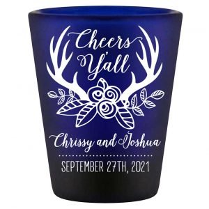 Cheers Y'All 1A Country Wedding Standard 1.5oz Blue Shot Glasses Country Wedding Gifts for Guests