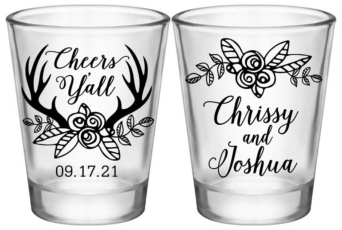 Cheers Y'All 1A2 Country Wedding Standard 1.75oz Clear Shot Glasses Country Wedding Gifts for Guests