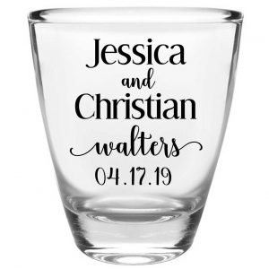 Classic Wedding Design 1A Clear 1oz Round Barrel Shot Glasses Personalized Wedding Gifts for Guests