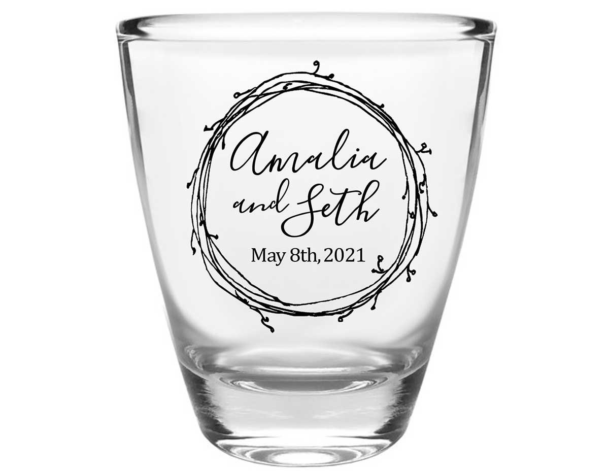Classic Wedding Design 8B Clear 1oz Round Barrel Shot Glasses Personalized Wedding Gifts for Guests