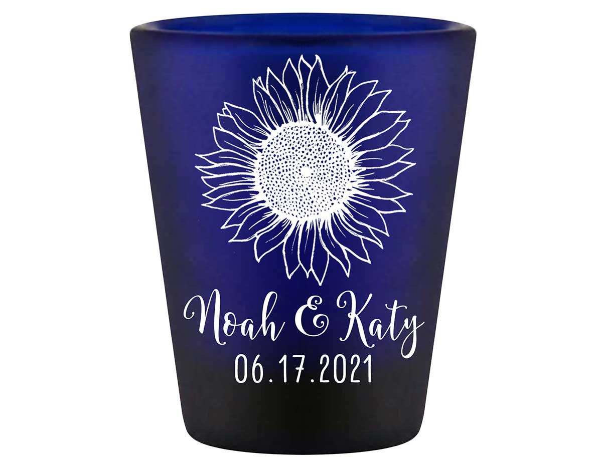 Country Sunflower 1B Standard 1.5oz Blue Shot Glasses Rustic Wedding Gifts for Guests