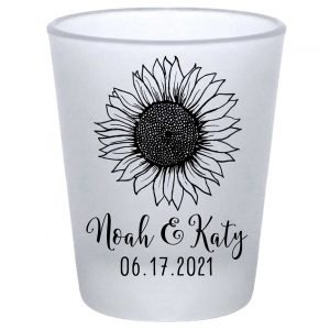 Country Sunflower 1B Standard 1.75oz Frosted Shot Glasses Rustic Wedding Gifts for Guests